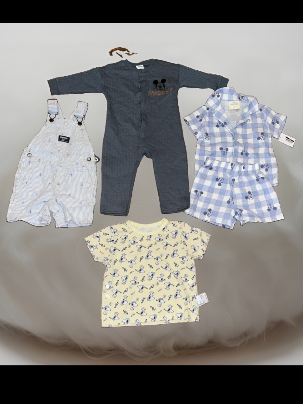 4-Items 18m Bundle Mickey Mouse Thermal Outfit & A2pc Button Up W/Shorts